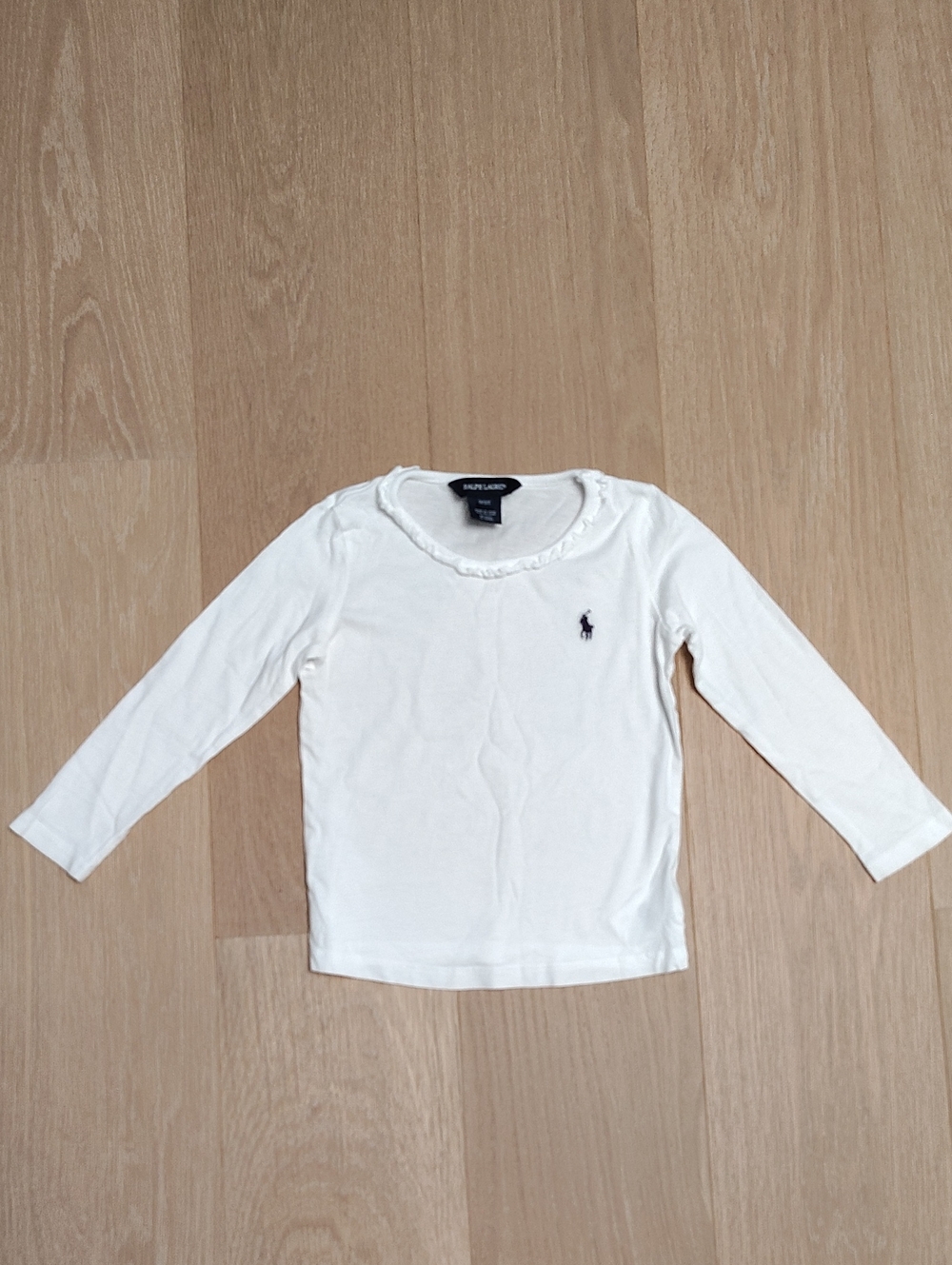 Ralph Lauren Cream Long-Sleeve Ruffle Neck Tee